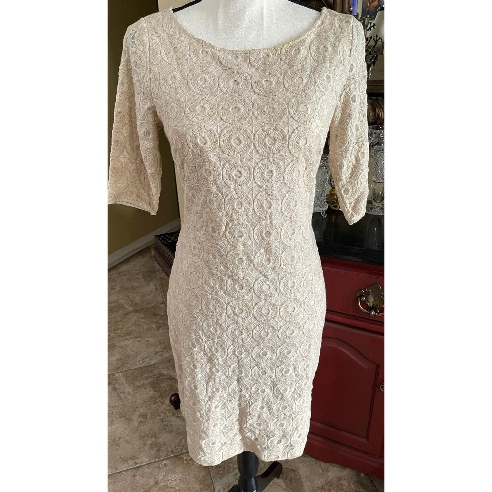 Banana Republic women's beige cream geometric cotton blend dress size‎ 4